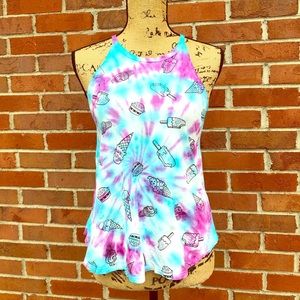 Tie Dye Ice Cream Cupcake Hamburger High Neck Tank
